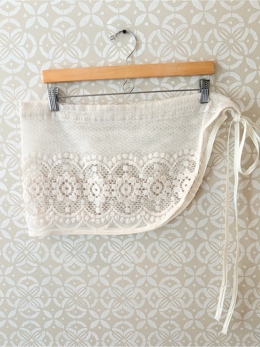 Cream Crochet Lace Knit Wrap